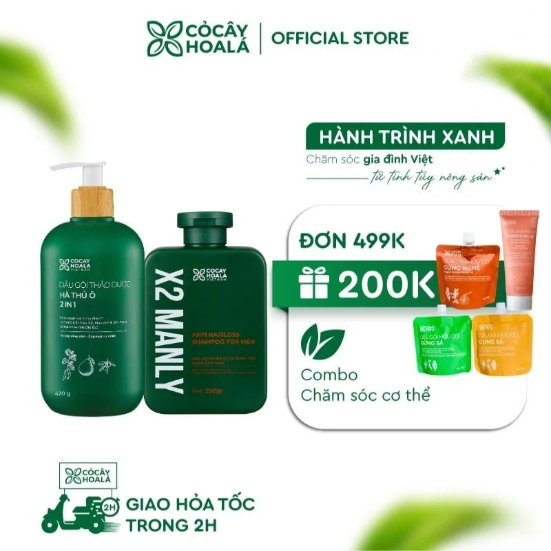 Combo Dầu gội thảo dược Hà thủ ô dành cho nam và nữ - ngăn ngừa rụng và kích mọc tóc