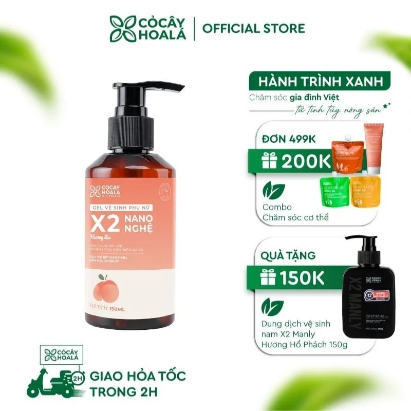 Dung Dịch Vệ Sinh Phụ Nữ Gel X2 Nano Nghệ Cỏ Cây Hoa Lá 150g – Làm Sạch Dịu Nhẹ, Ngừa Vi Khuẩn