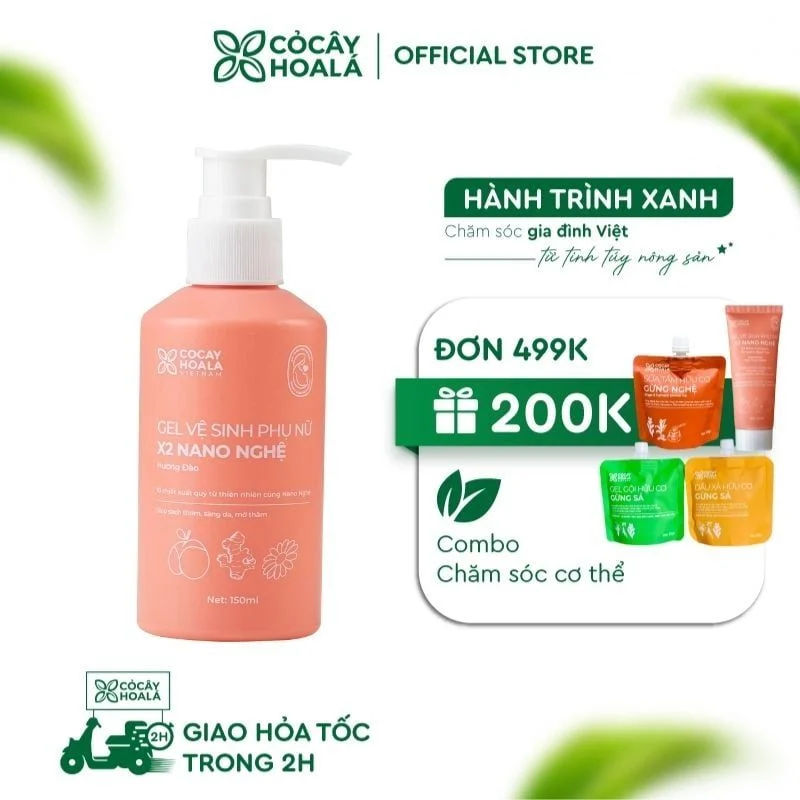 Dung Dịch Vệ Sinh Phụ Nữ Gel X2 Nano Nghệ Cỏ Cây Hoa Lá Phiên Bản Mới 150ml – Làm Sạch, Ngừa Vi Khuẩn