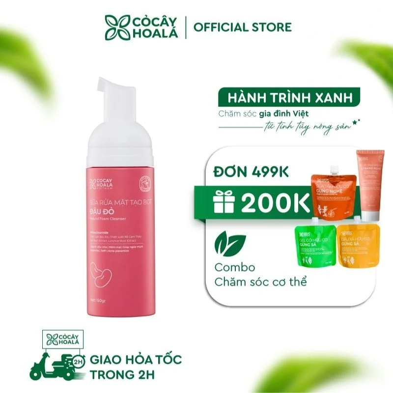 Sữa Rửa Mặt Tạo Bọt Đậu Đỏ Cỏ Cây Hoa Lá 150g – Làm Sạch Dịu Nhẹ, Ngừa Mụn, Cho Da Mềm Mại