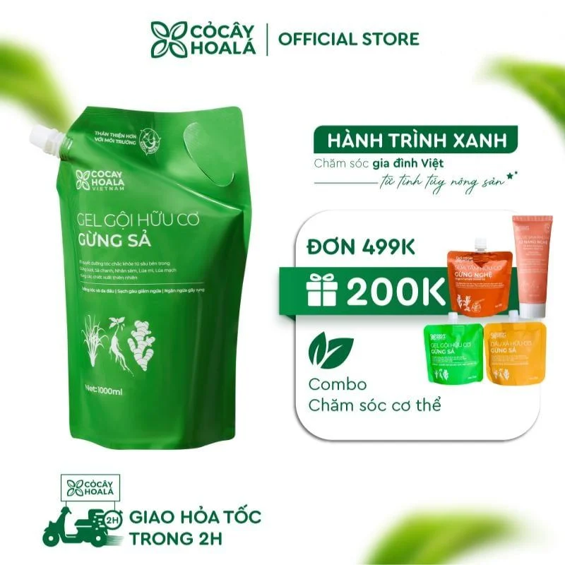 Dầu Gội Thảo Dược Túi Refill Gừng Sả 1000ml - Ngăn Tóc Bết Dầu - Cỏ Cây Hoa Lá